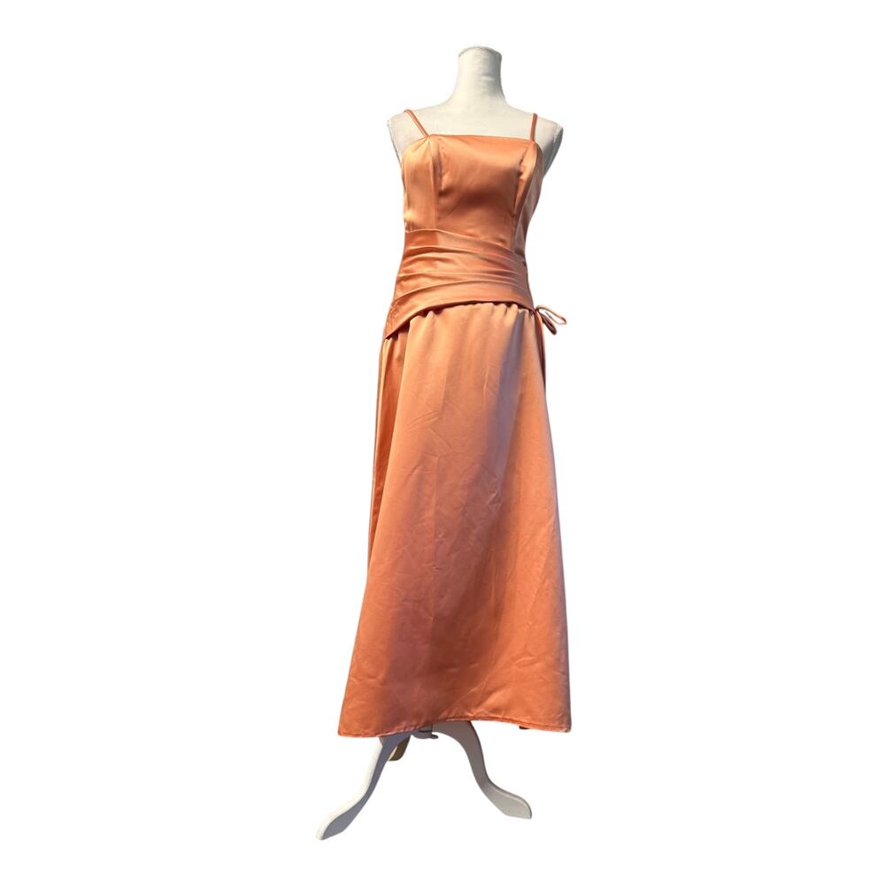 DaVinci Coral Satin Ruched Asymmetric Formal Gown Prom Bridesmaid Dress Sz 12